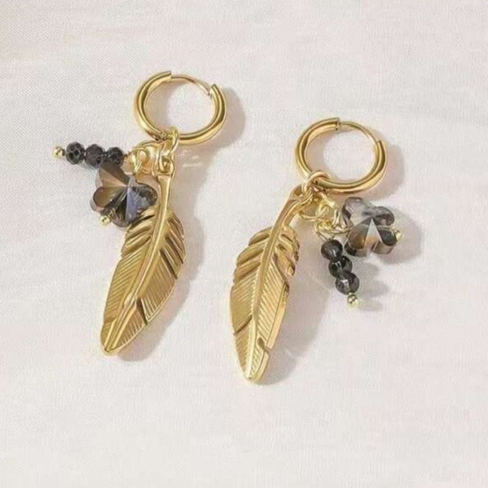 Gold Feather Hoop Earrings N1278